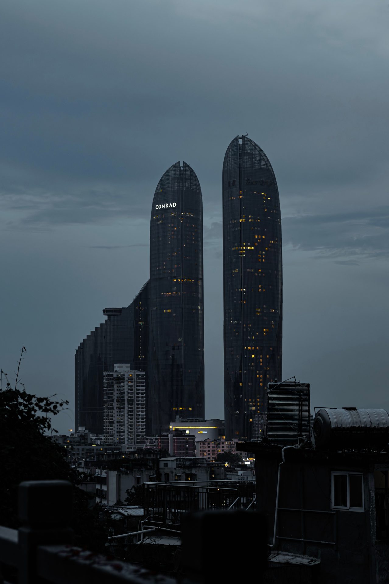 Xiamen twin towers at dusk